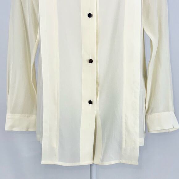 March Jacobs Women's Pintuck Pleat Silk Button Down Shirt Size 4 Cream Off White - Picture 5 of 12
